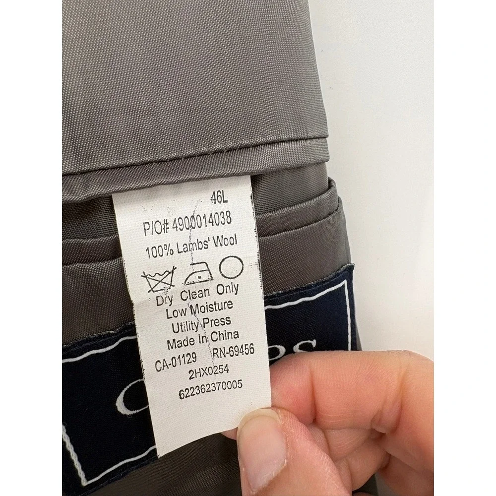 Chaps Blazer Mens 46L Grey Lambswool Houndstooth‎ Two Button Sport Coat Jacket